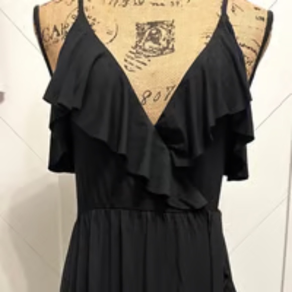 Rachel Pally Lita Black Dress Wrap Front Ruffle Trim I XS I Jersey Knit - Picture 2 of 11